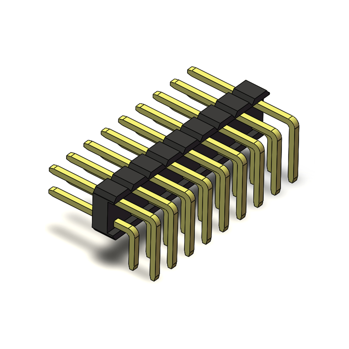 Pitch 2.54mm 90° 双排 DIP 单塑排针 PA:4.0 PC:3.0 2X09Pin 黑色 PA6T，94V-0 镀全金G/F